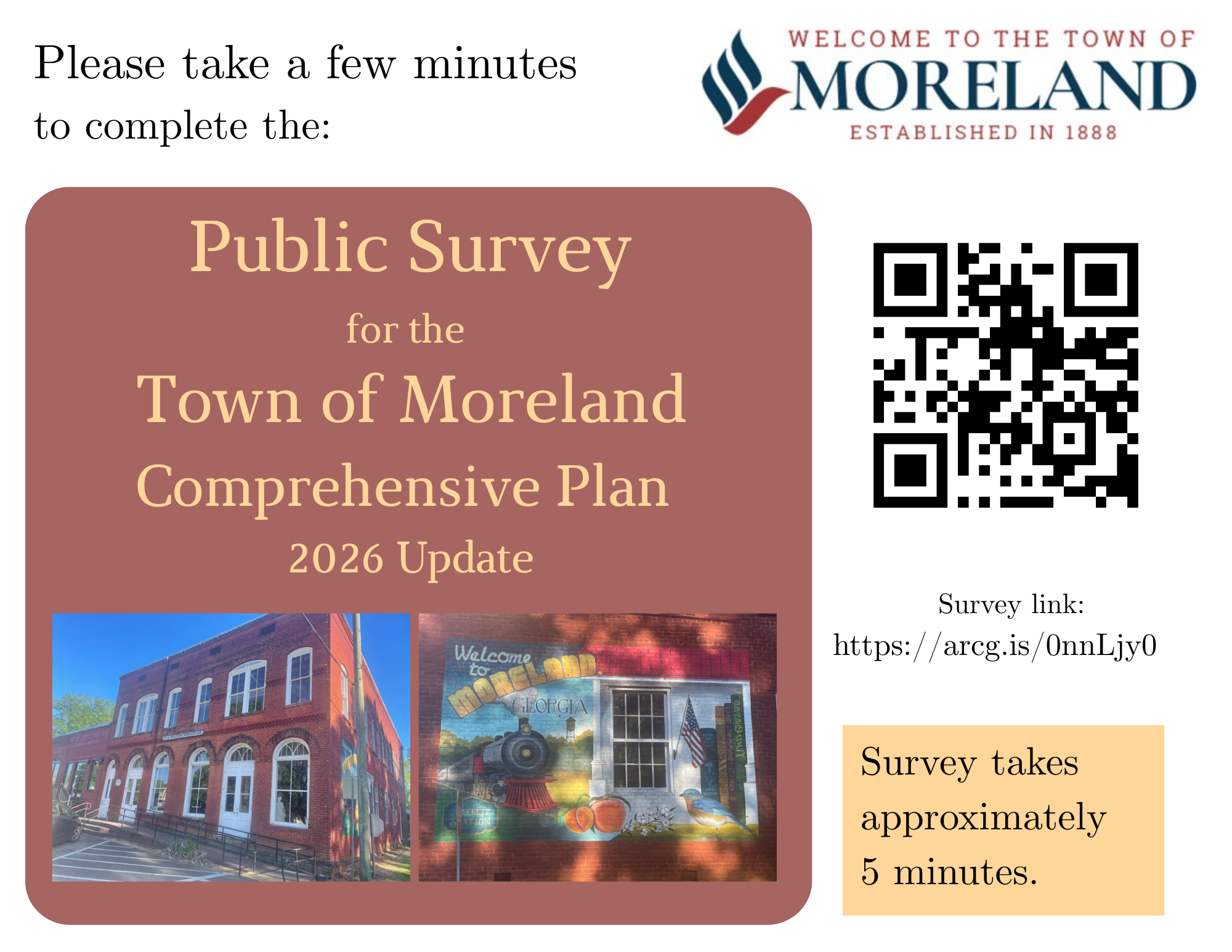 Public Survey Flyer for Town of Moreland Comprehensive Plan 2026 Update