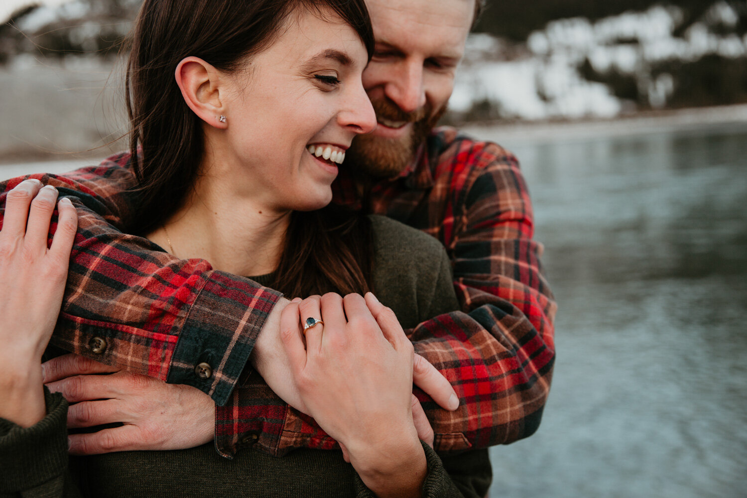 Couple hugging | Jamie Robson Photography | Engagement Photographer in Jasper (Copy)