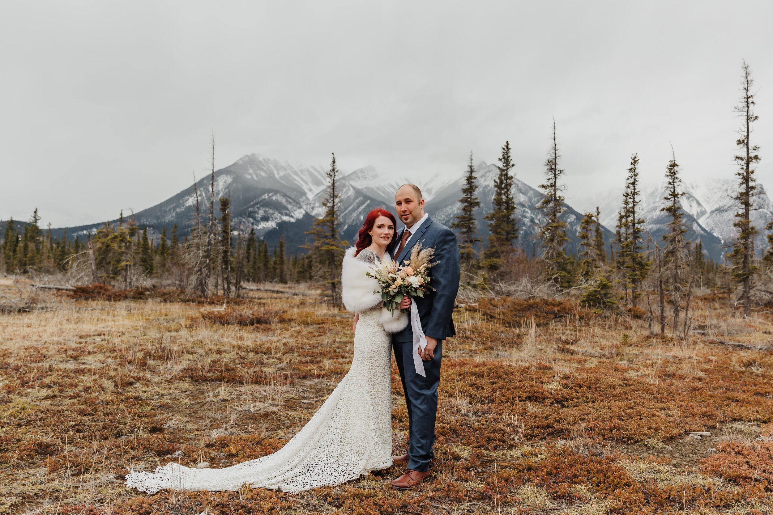 Bride & Groom in rocky mountains | Jamie Robson Photography | Elopement & Wedding Photographer in Jasper (Copy)