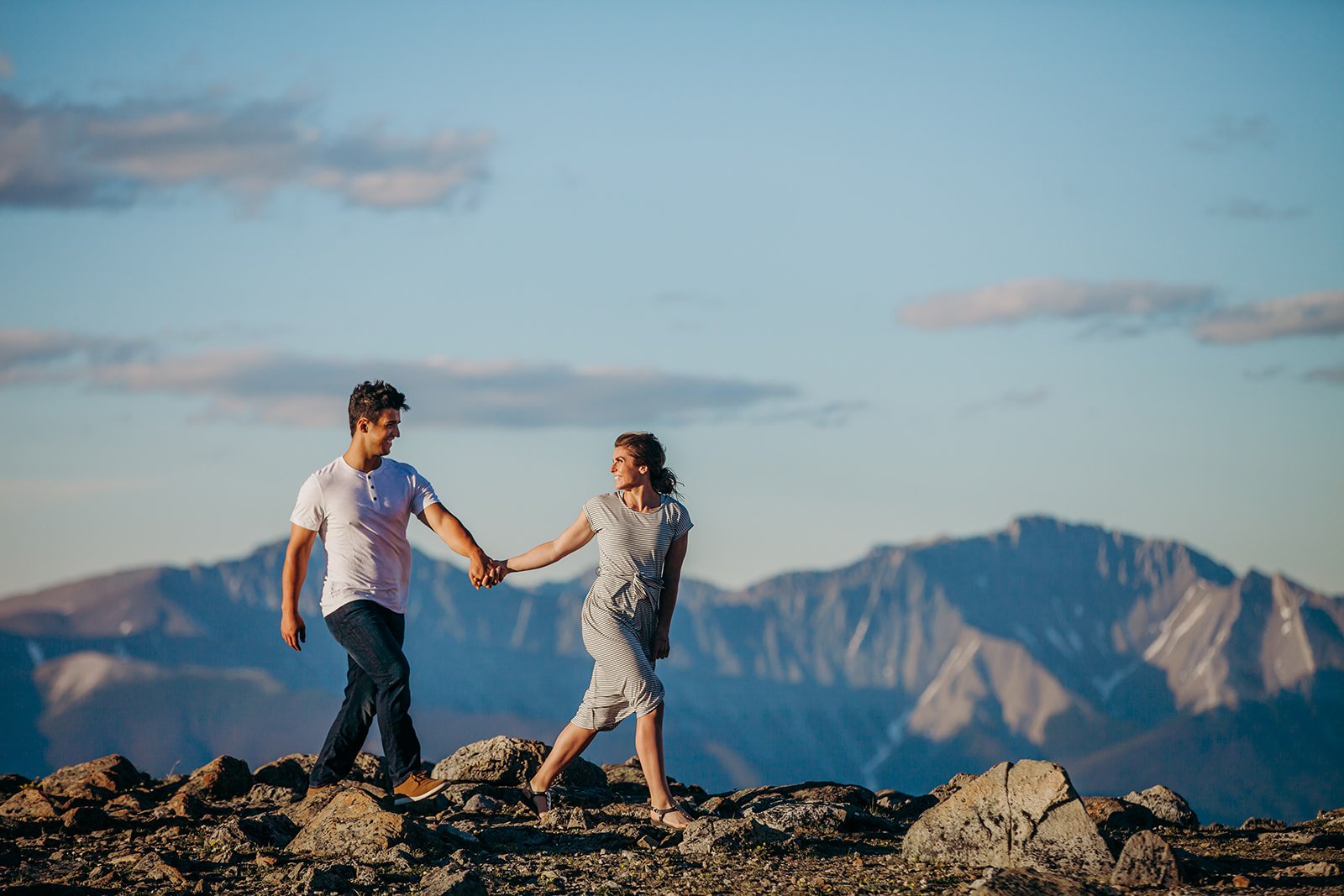 Man and Woman Walking on Whistler's Mountain | Jasper Sky Tram | Jamie Robson Photography | Engagement Photographer in Jasper (Copy)