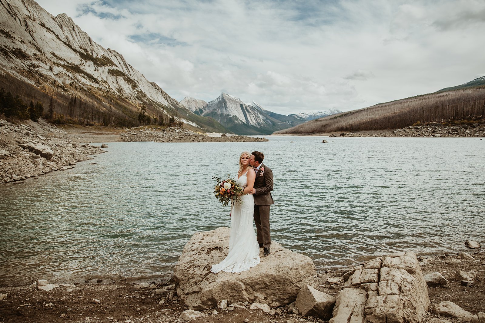 Bride & Groom at Medicine Lake | Jamie Robson Photography | Elopement & Wedding Photographer in Jasper (Copy)