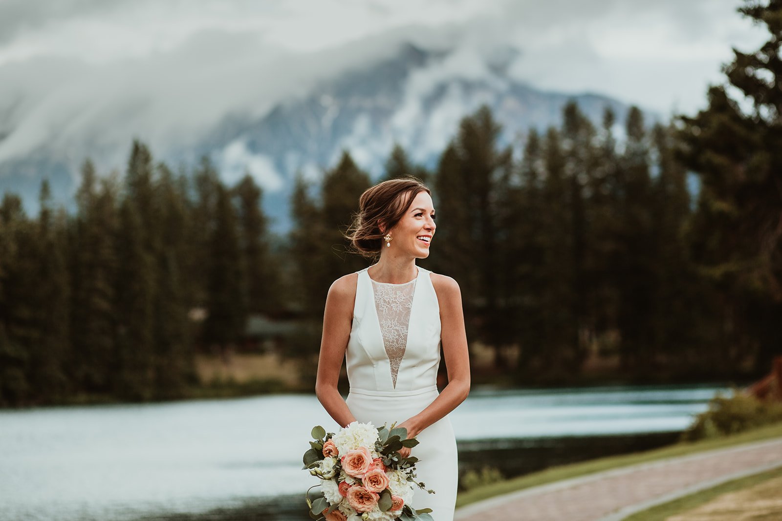 Bride at Jasper Park Lodge Wedding | Jamie Robson Photography | Elopement & Wedding Photographer in Jasper (Copy)