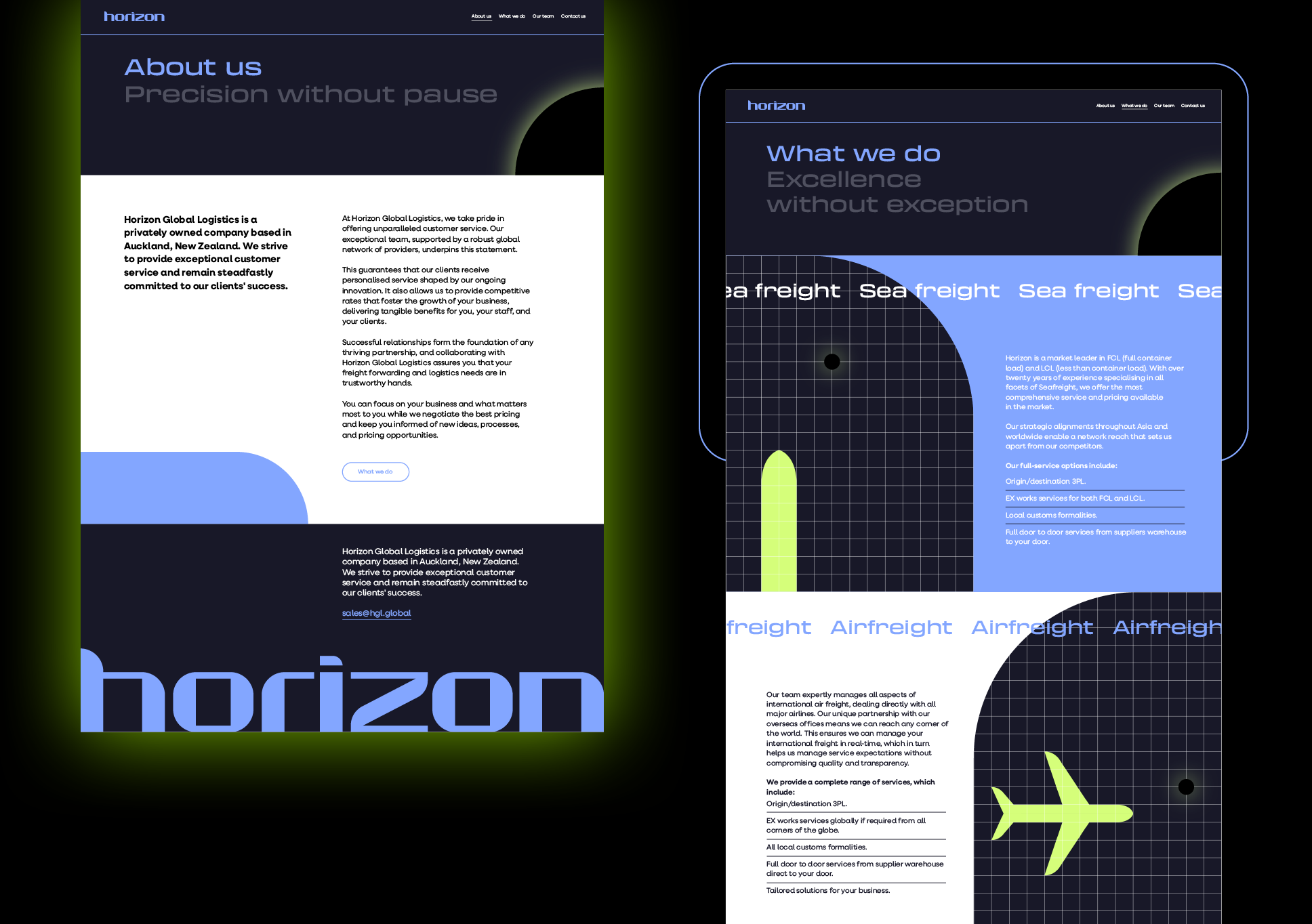 Horizon 'about us' page and 'what we do' page snippet