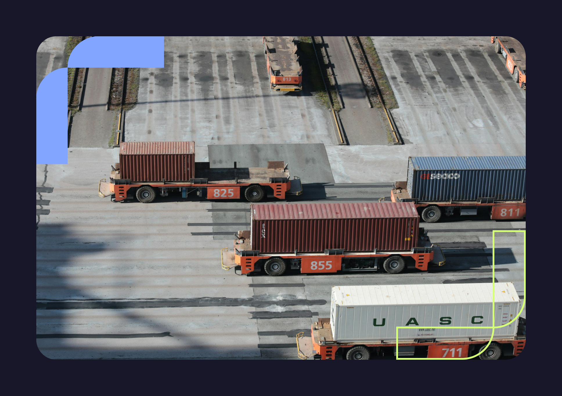 Shipping containers on moving platforms