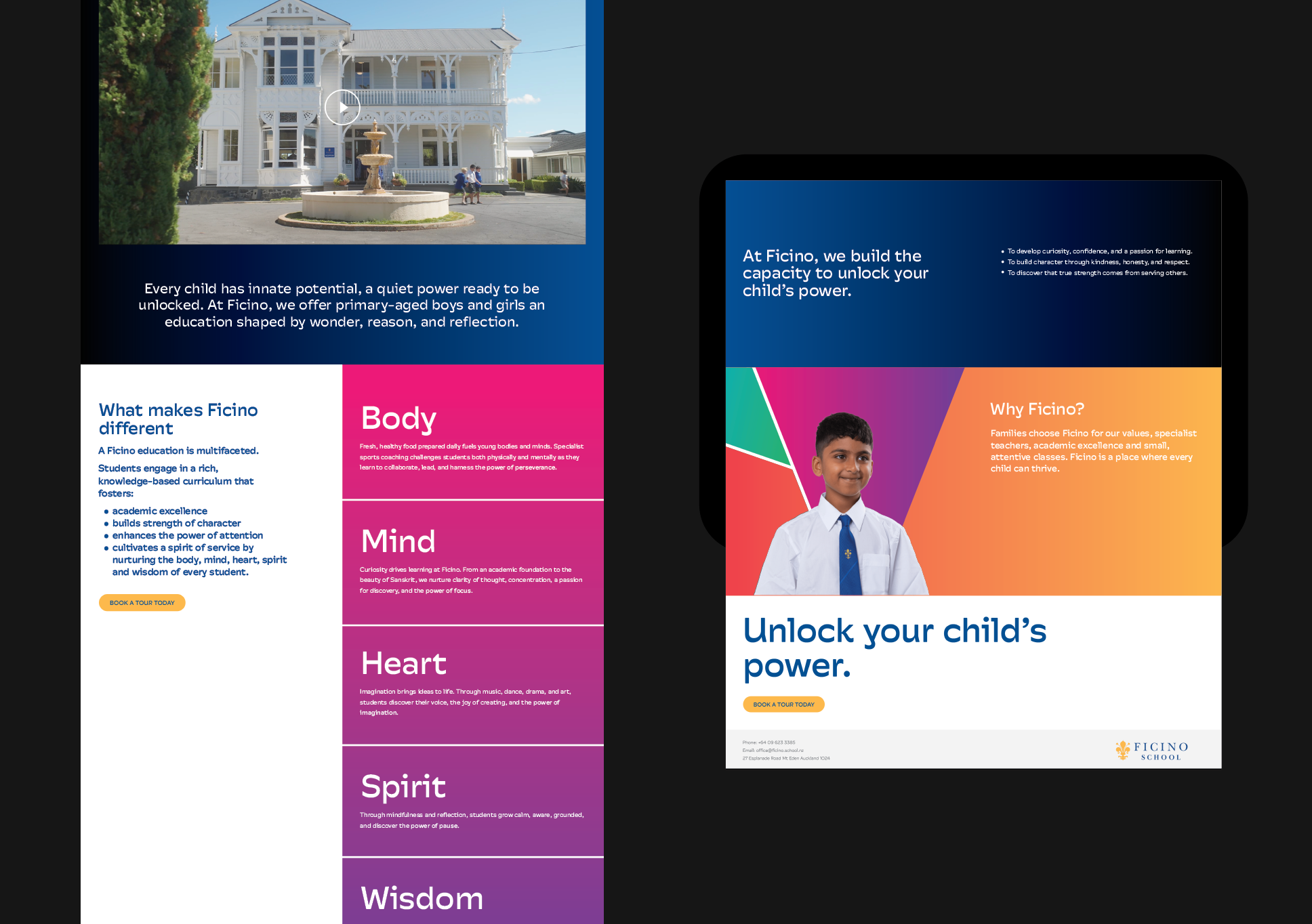 Ficino School landing page