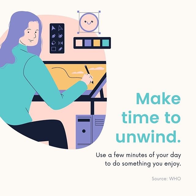 Sometimes because we are working from home, we forget that we need a break, from work, from the kids, from the running around. Set an alarm for your daily break, maybe you read a book, or color, or play a video game, work in the garden or go for a wa