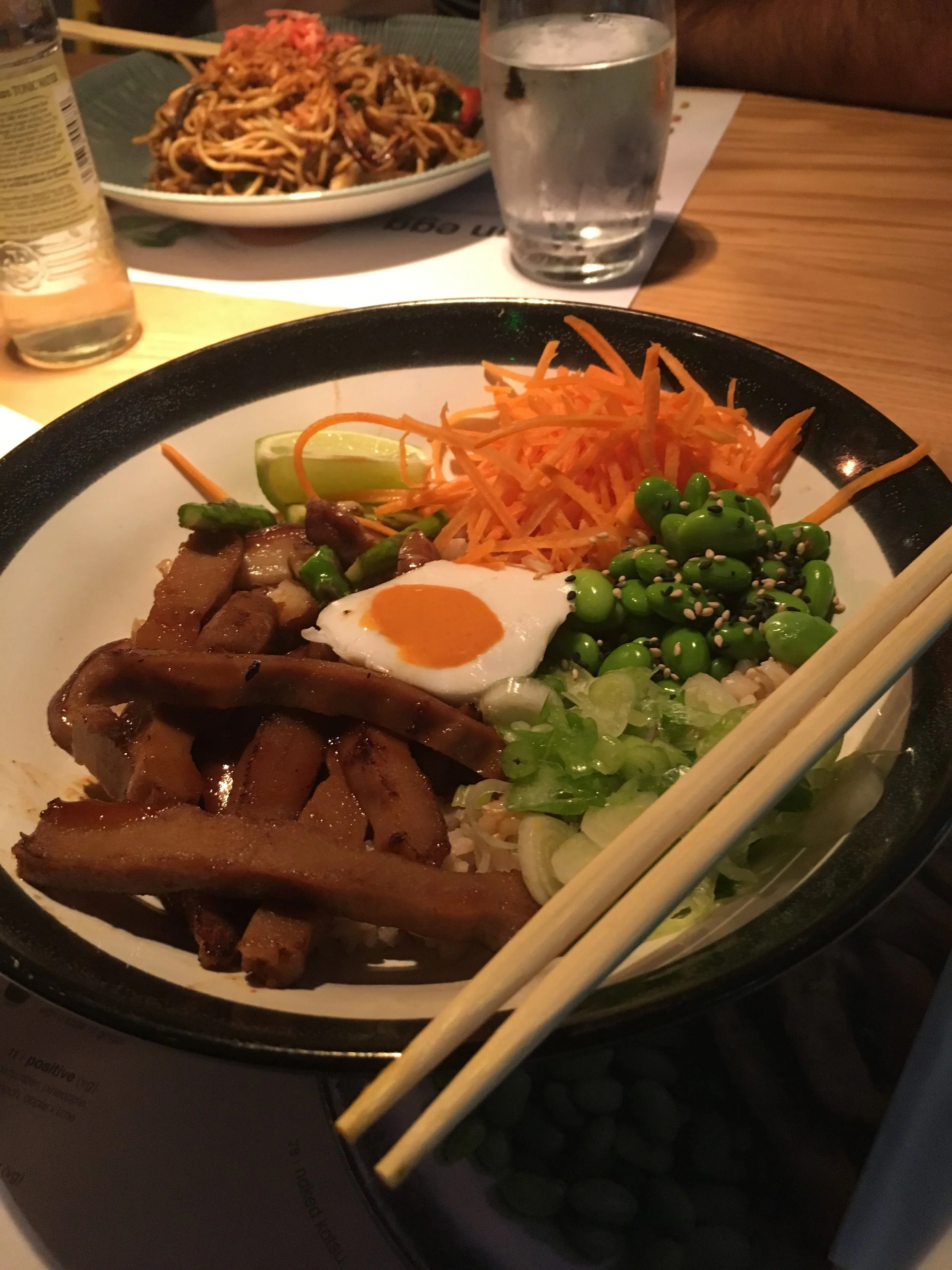 Wagamama: “avant gard'n bowl” with a coconut + sriracha vegan “egg.”