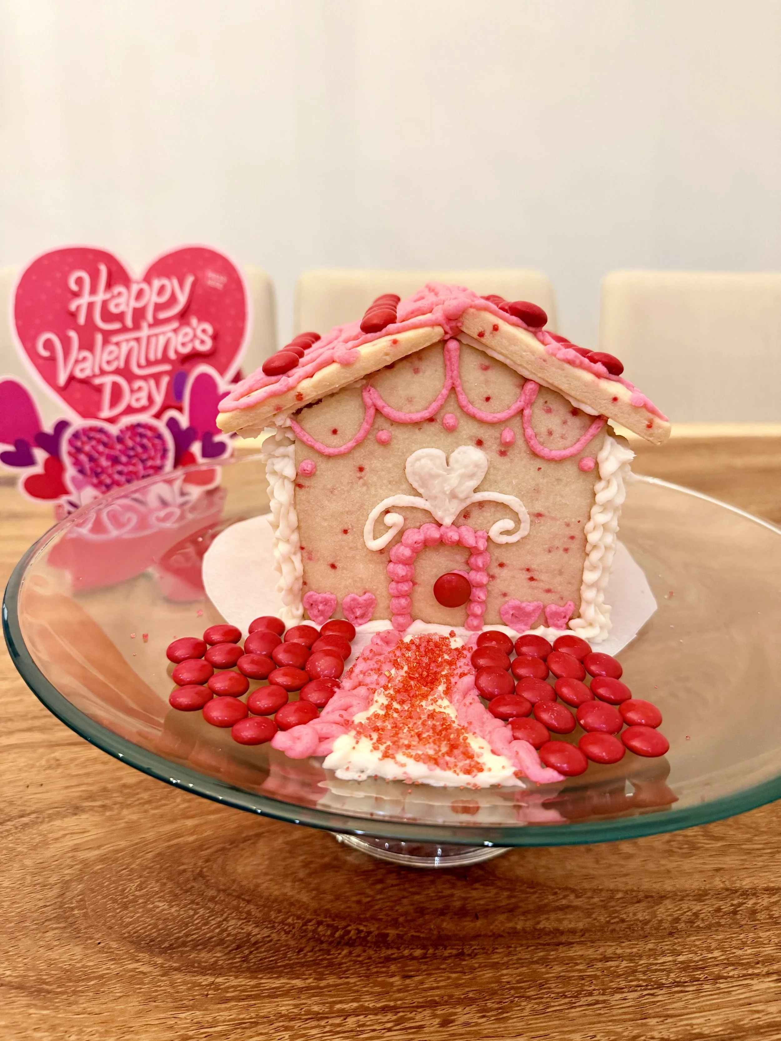 Valentine’s Day Sugar Cookie House with Lace Icing Details for Sugar Cookie Houses