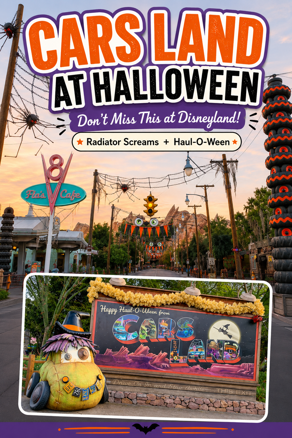Cars Land at Halloween - don't miss this at Disneyland! Radiator Screams Haul-o-ween street in California Adventure photos