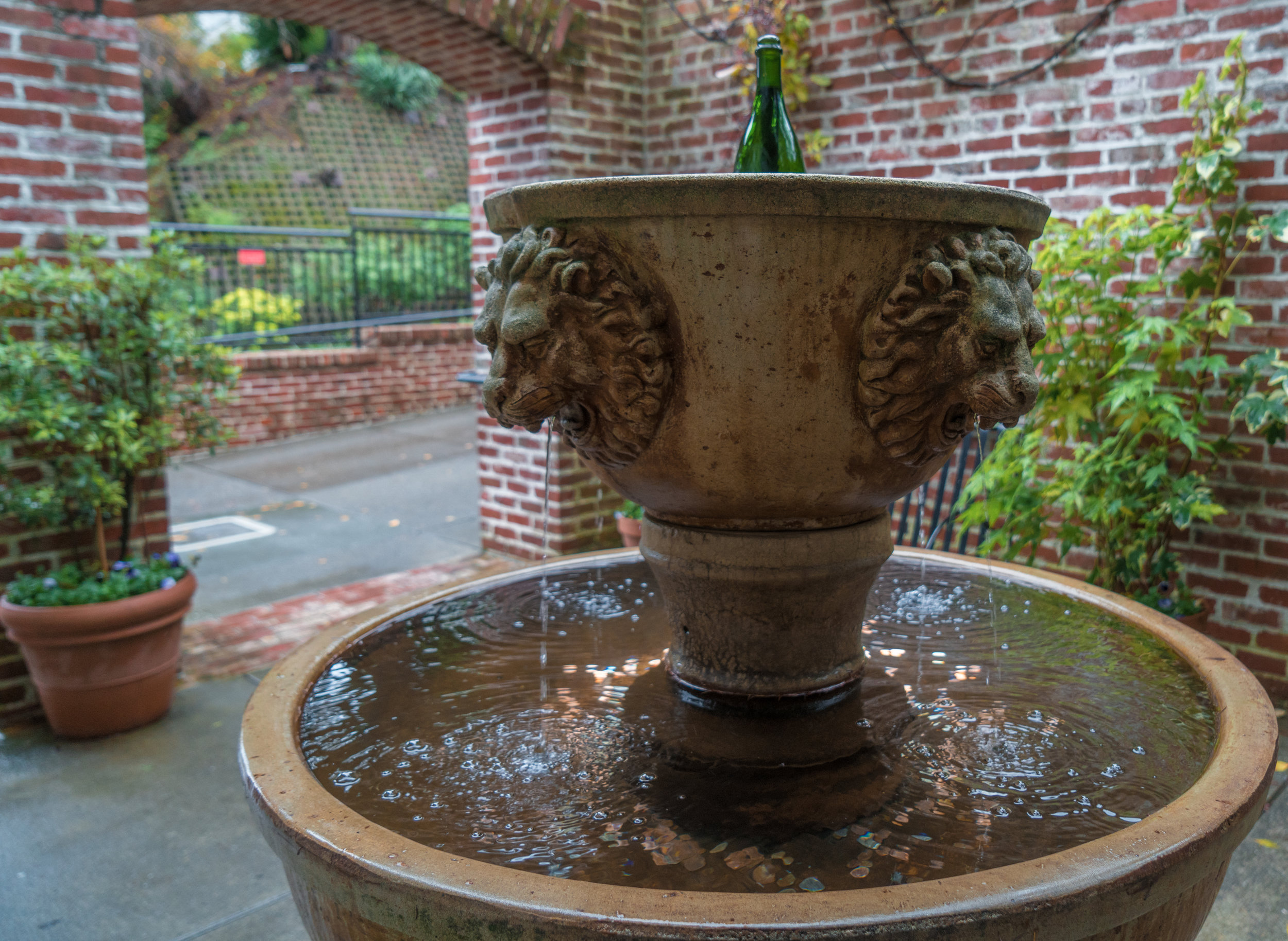 Korbel Champagne Cellars- wine bottle fountain