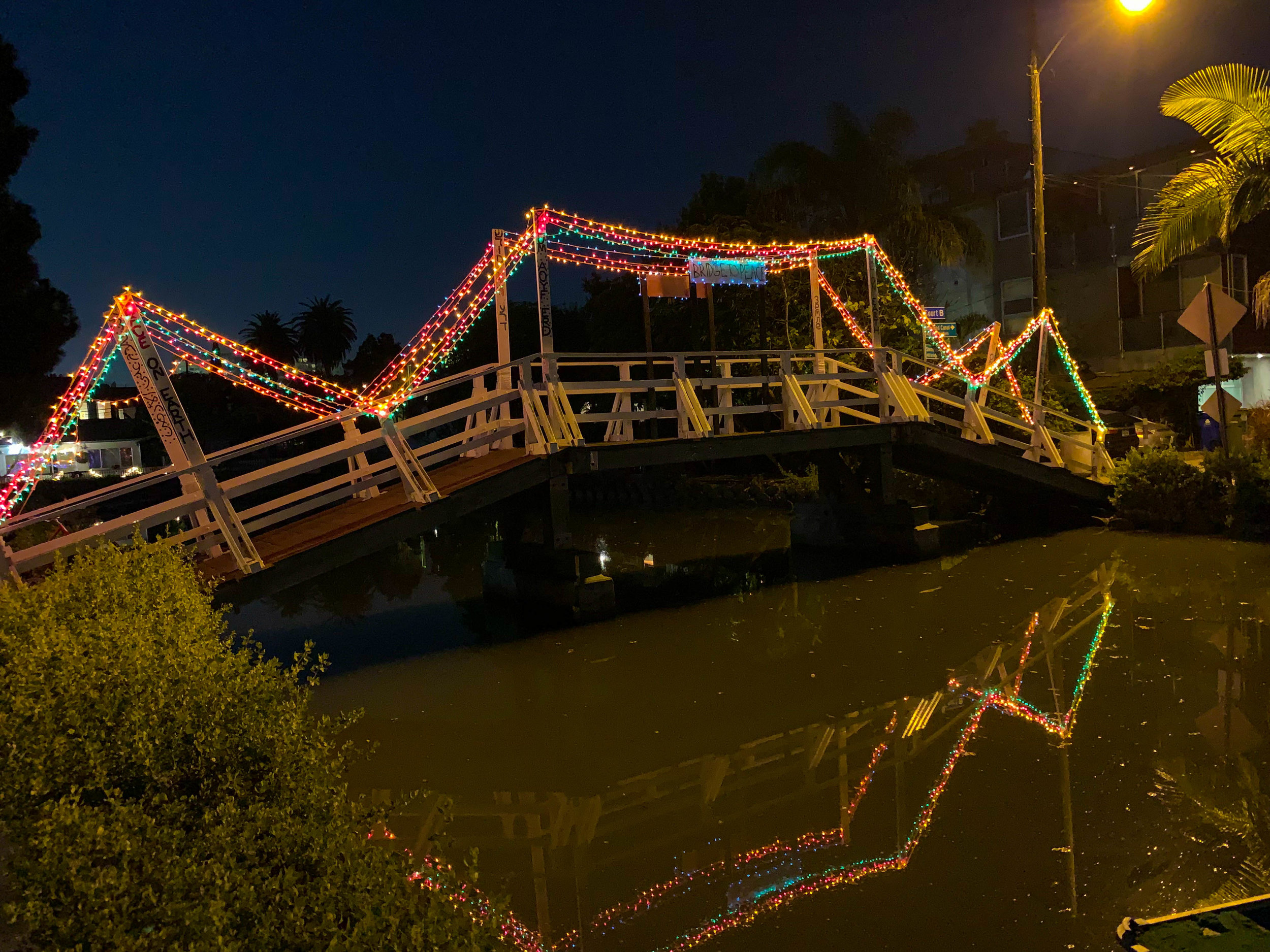 Christmas Lights in Los Angeles Venice Canals - Bridge Decorations