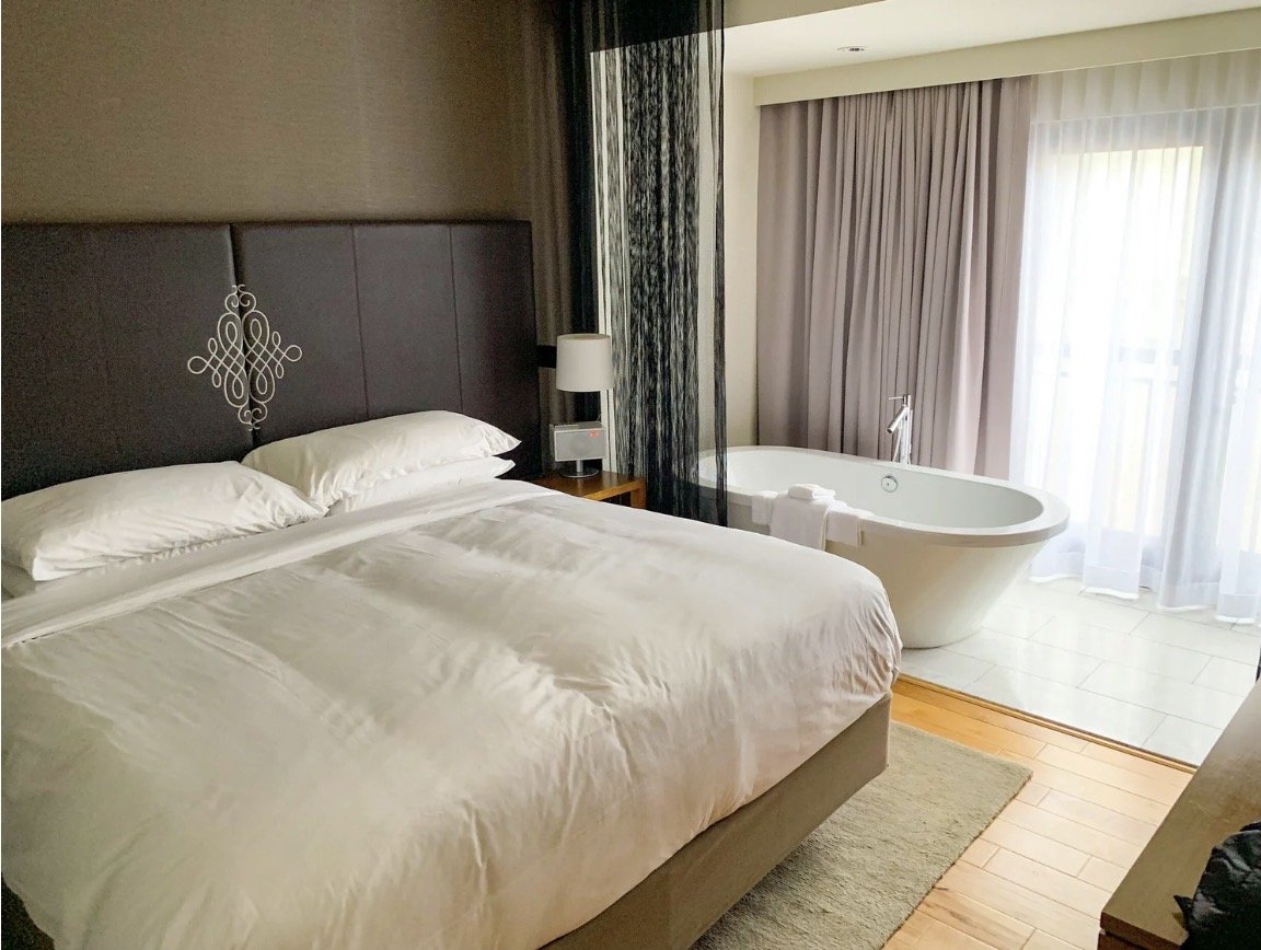 You must relax in the room at Andaz in in Napa with a lovely soaking tub near the window