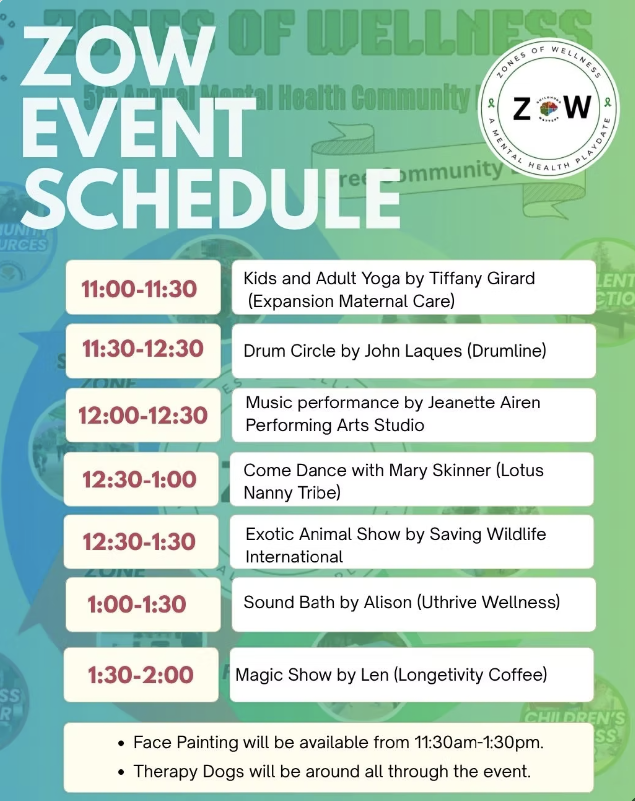 Zones of Wellness Event Schedule April 25, 2026 in Thousand Oaks, Ventura County, California