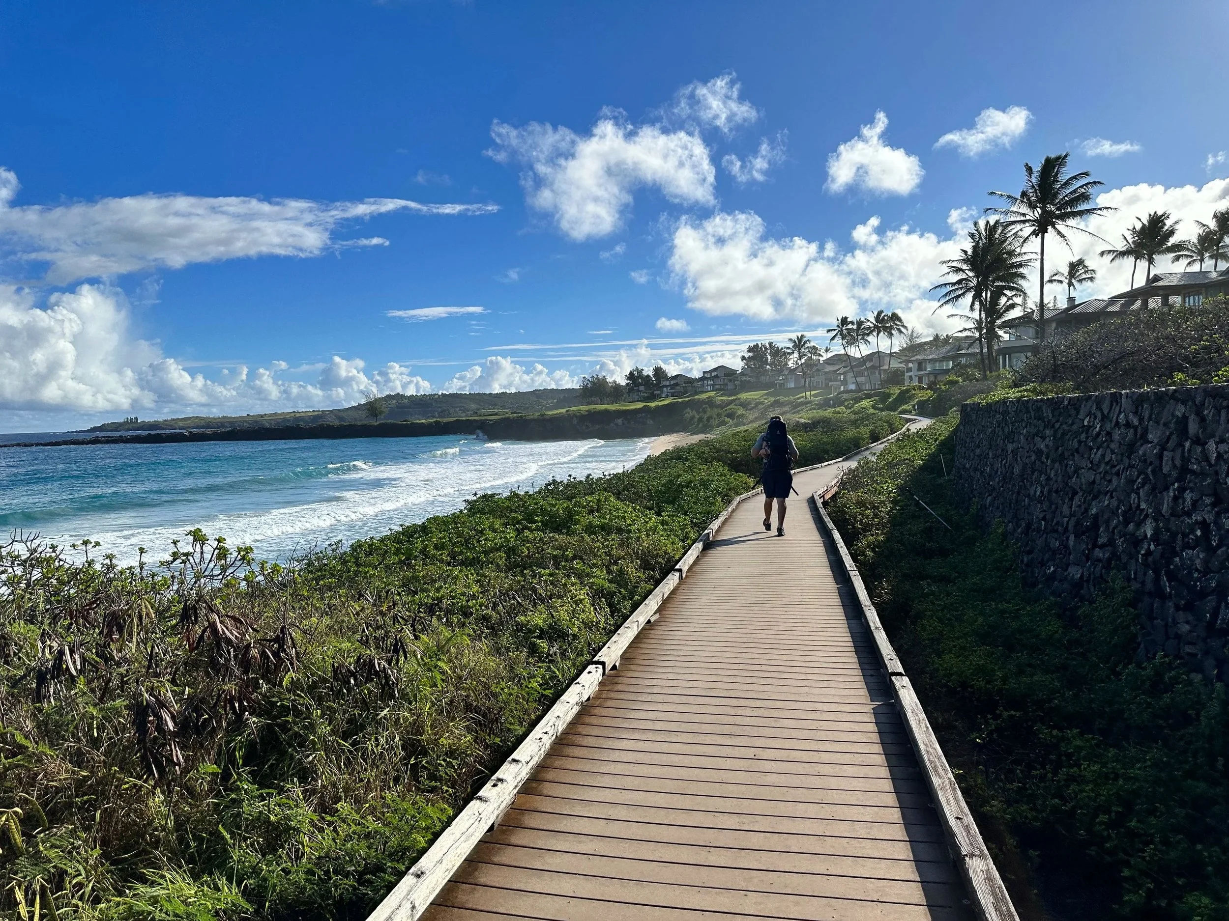 Walking along the kid and stroller friendly Kapalua Coastal Walk in Maui