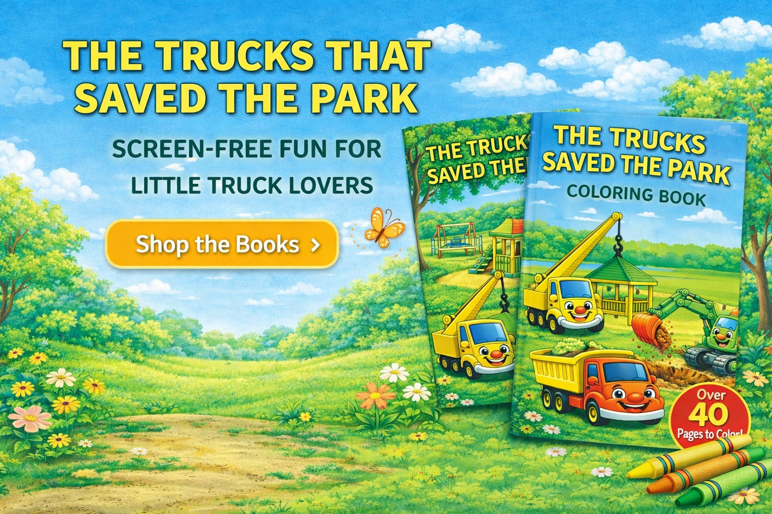The Trucks that Saved the Park story book and Coloring book cover