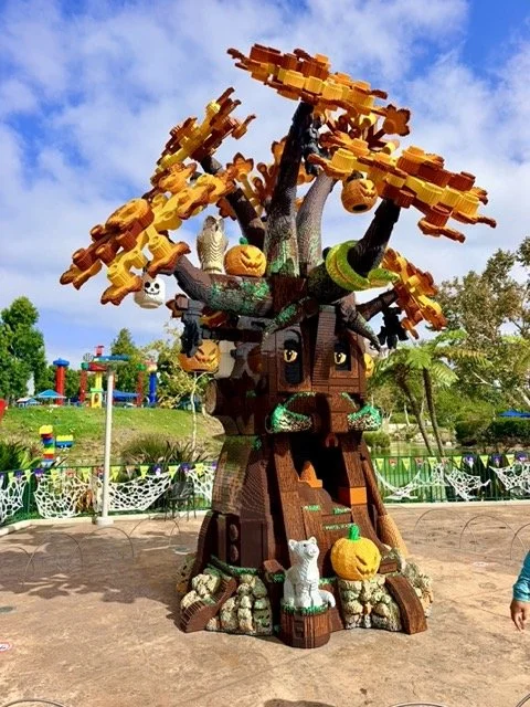 LEGO Halloween tree decoration at LEGOLAND California during the fall season
