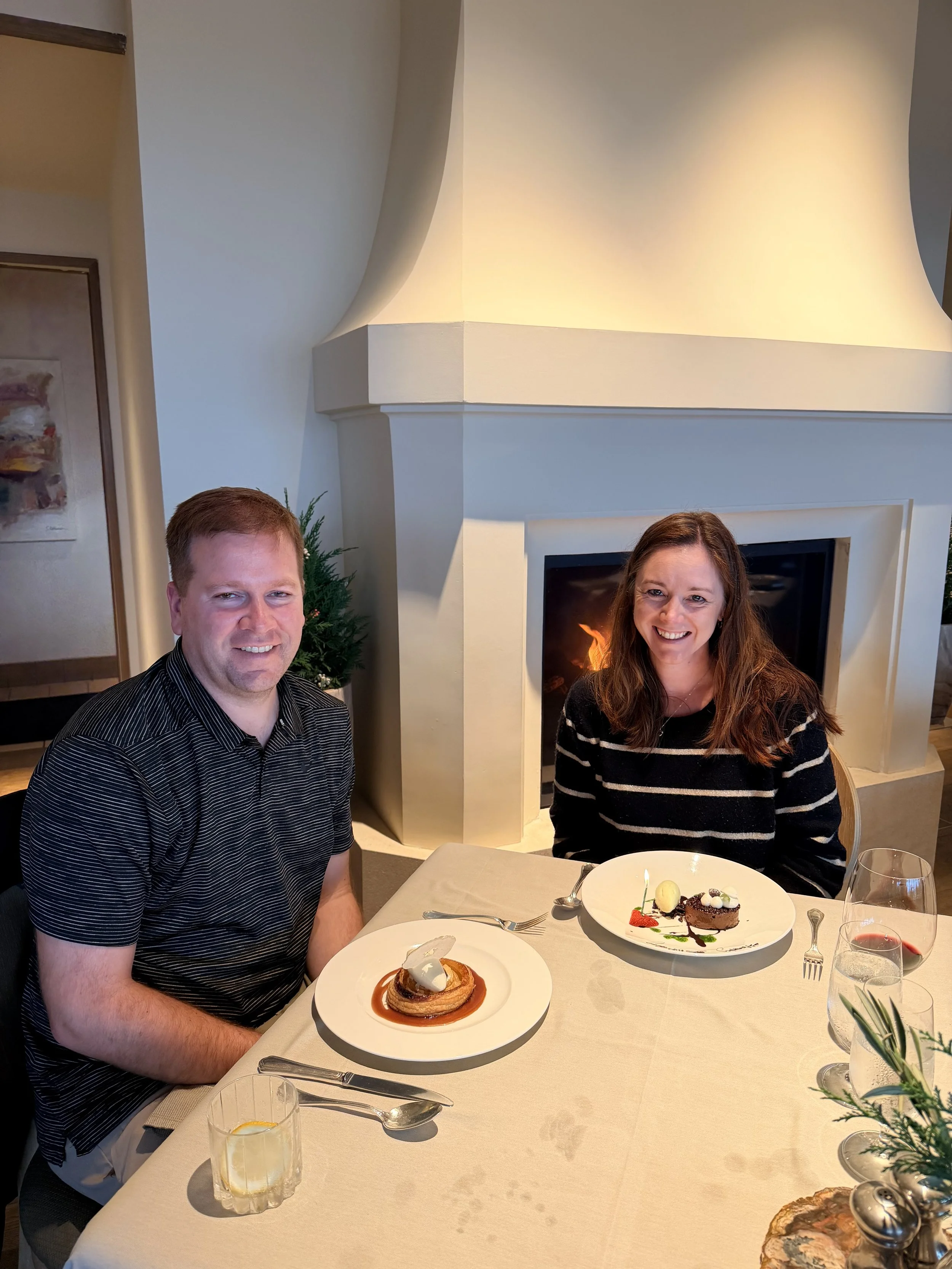 Auberge du Soleil Desserts Valrhona Guanaja Chocolate Fondant by a fireplace in Napa Valley