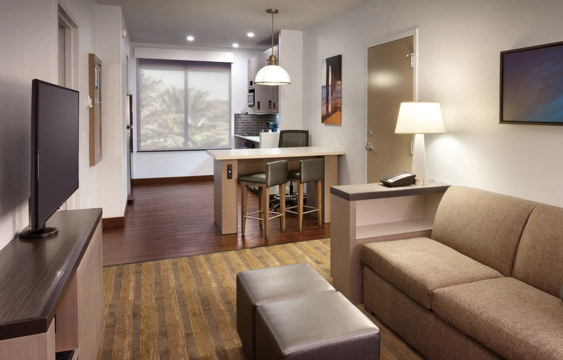 Sitting area and couch sofa in kitchen suite at Hyatt House Anaheim