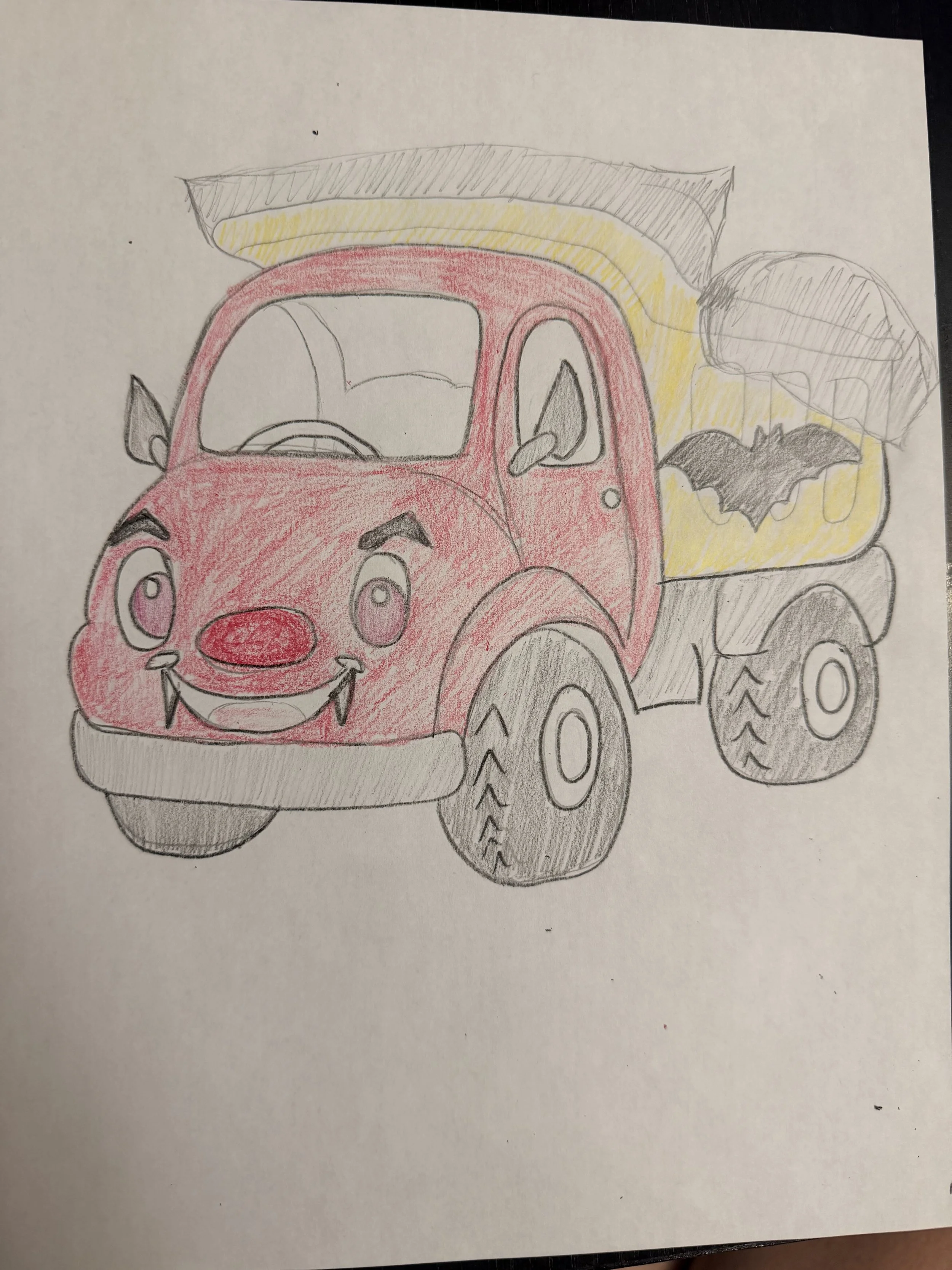 sketch of Dump Truck dressed as a Vampire for Halloween