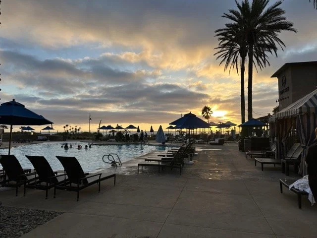 View of pool and California Coast from the Carlsbad Cape Rey hotel