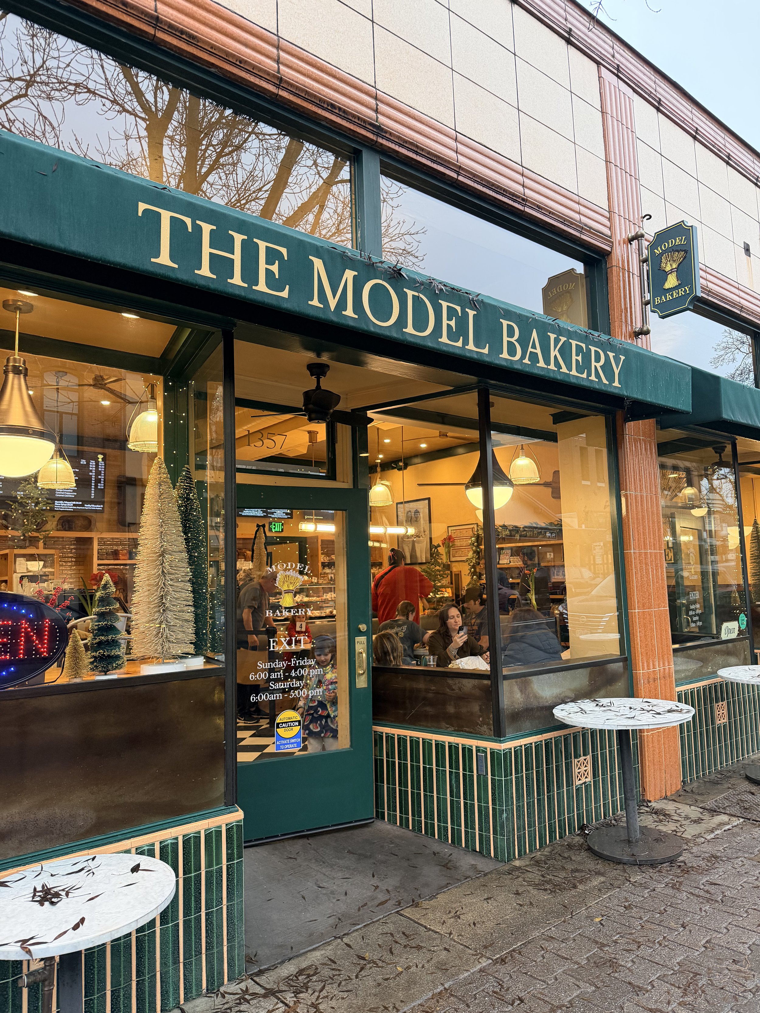 Model Bakery entrance with Christmas decorations in St. Helena near Napa