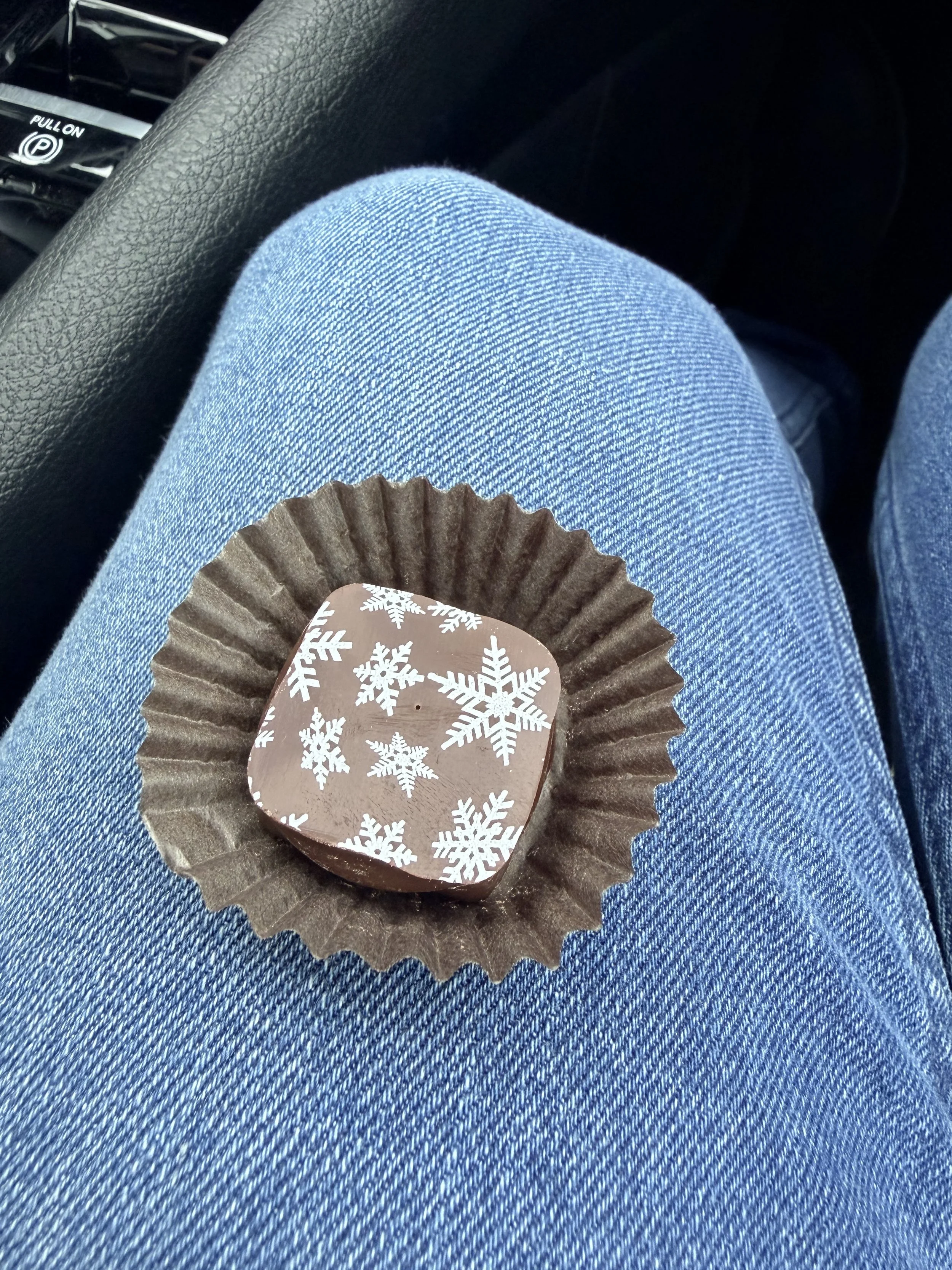 Christmas designed Kollar Chocolates with Snowflakes printed on top.