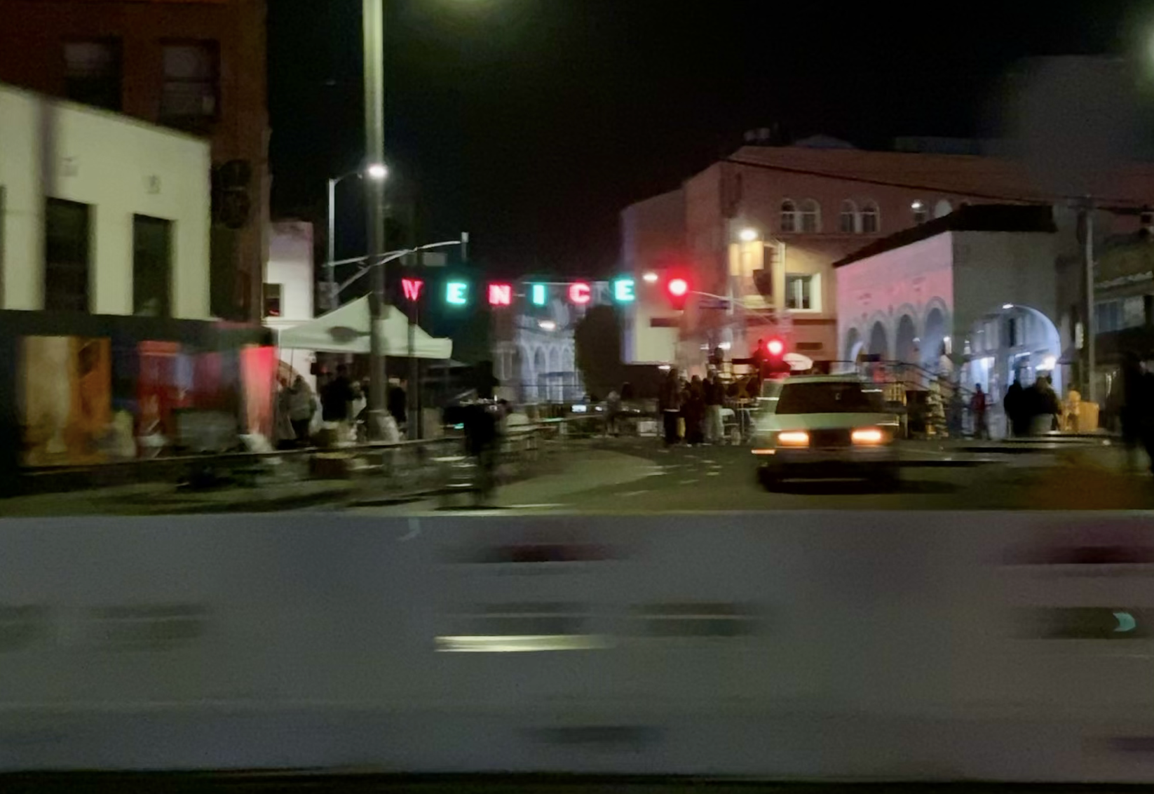 Venice sign lit up for Christmas