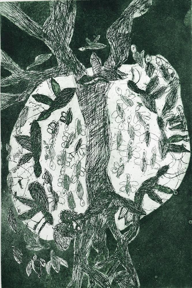   Nyaluŋ, Dundiwuy #2 Munuŋgurr,  Guku,  etching on Hahnemuhle paper, 48.1 x 36.5cm, 2018.  