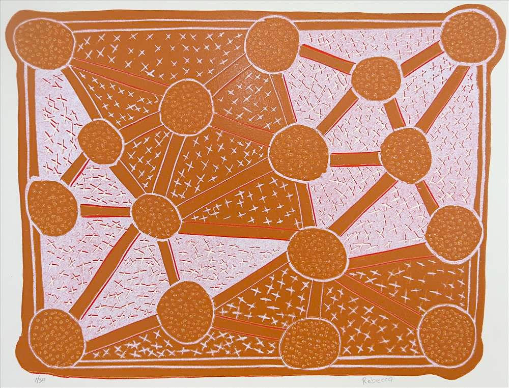  Munuy’ŋu Marika,  Family Connection,  linocut on Somerset paper, 35x48cm, 2017. 
