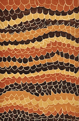  Mavis Ganambarr,  Weaving,  reduction woodblock on Magnani paper, 20 x 30cm. 