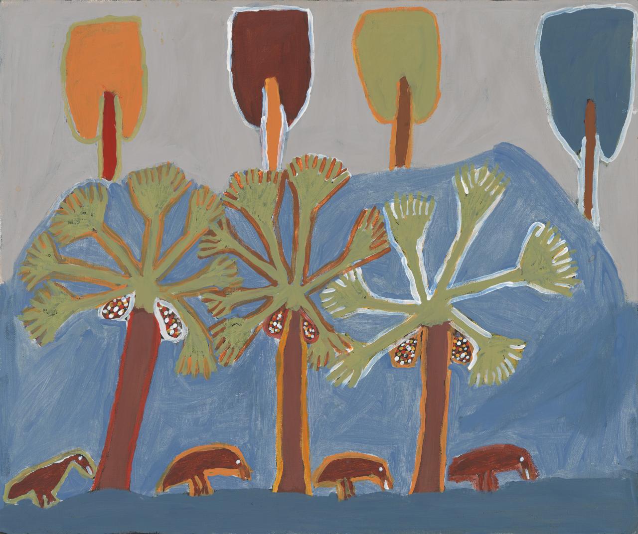  Margaret Rarru,  Birds and Trees,  synthetic polymer paint on canvas, 50.8 × 61.2 cm, 2010. (National Gallery of Victoria) 