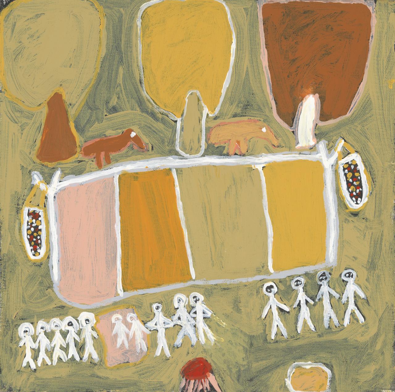  Margaret Rarru,  Djarpul III (Shelter),  synthetic polymer paint on canvas, 30.5 × 30.5 cm, 2010. (National Gallery of Victoria) 