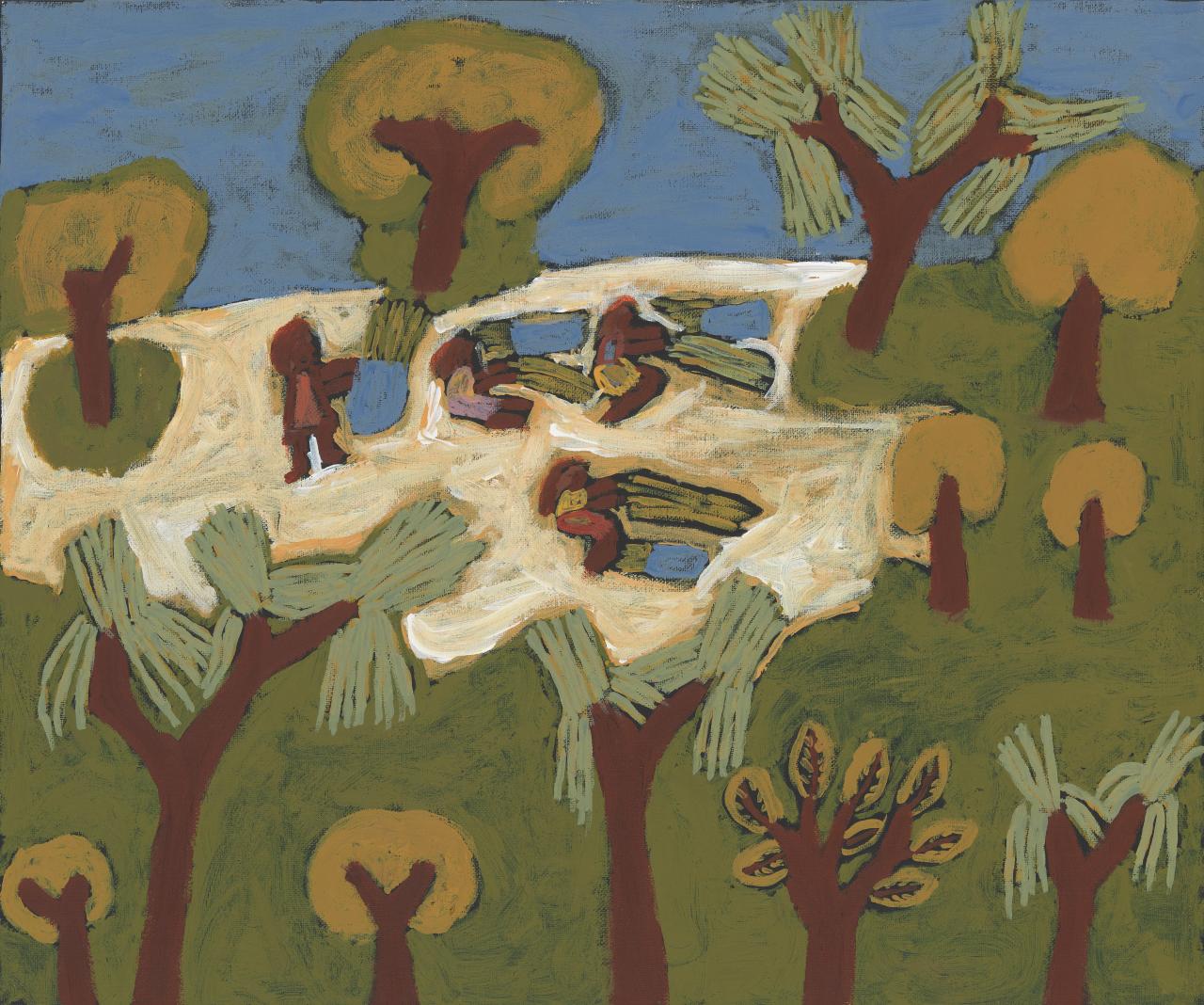  Rosemary Gutili,  Collecting Pandanus,  synthetic polymer paint on canvas, 50.8 × 61.2 cm, 2010. (National Gallery of Victoria) 