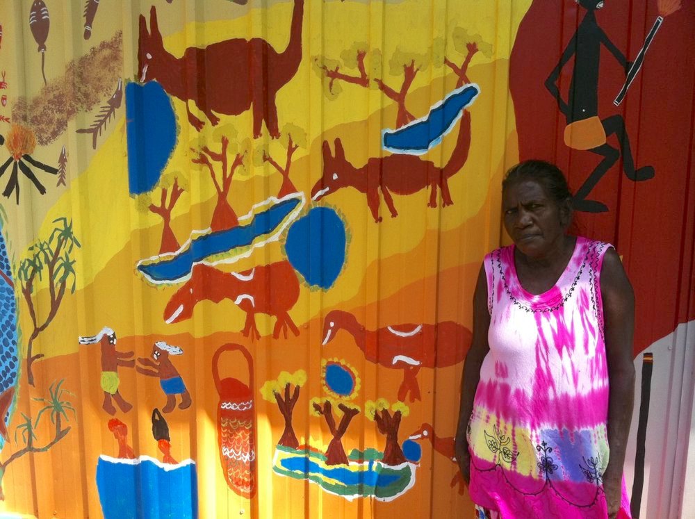  Ruth Lulwarriwuy in front of her mural detail. (2012)  