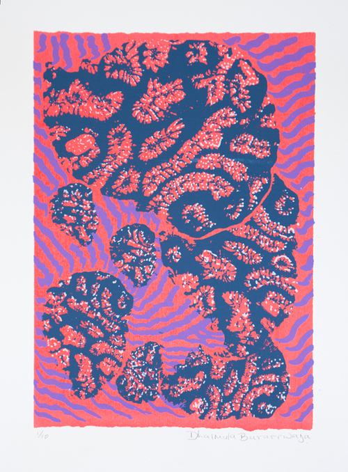  Dhalmula Burarrwanga, Garrung (Coral), screen print on Fabriano paper, 32 x 21cm 2012. Image courtesy the artist and Buku-Larrnggay Mulka Centre. 