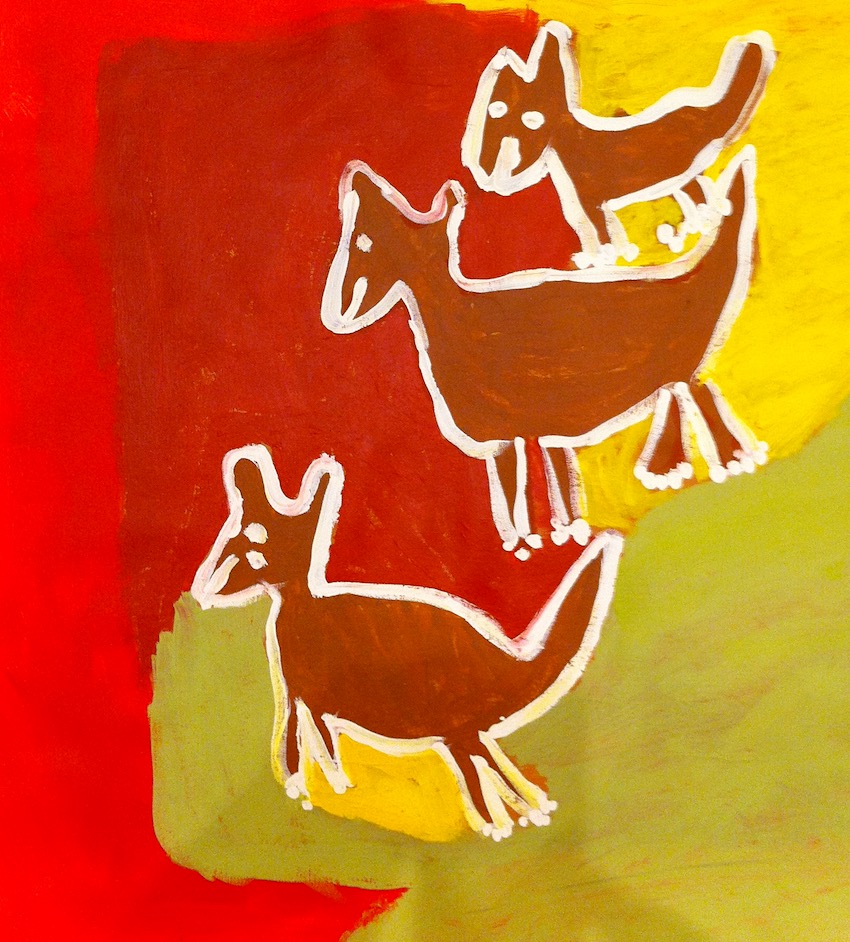  Ruth Lulwarriwuy,  TDuwa and Yirritja Dogs,  synthetic polymer paint on canvas, 60 x 60 cm. 
