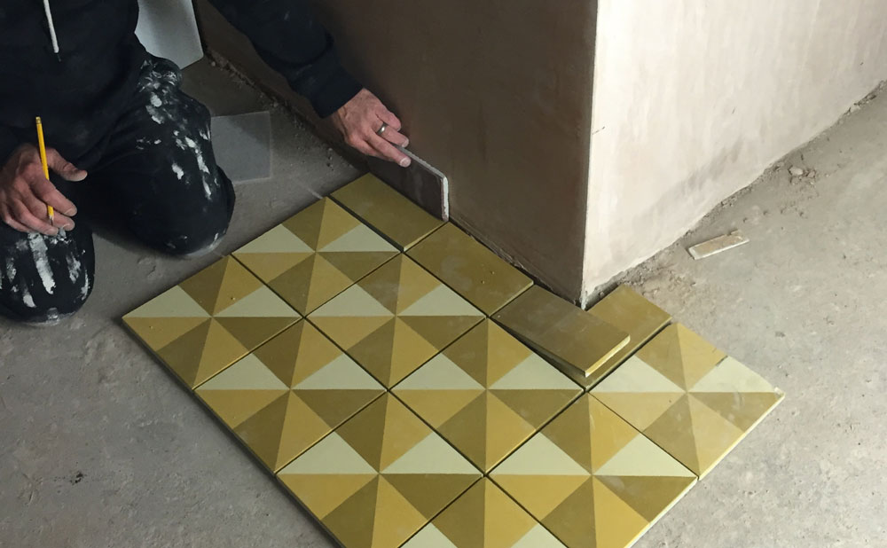 Setting out our bespoke tiles.