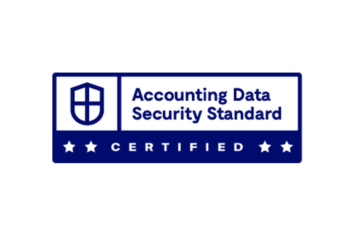 Certificate for Accounting Data Security Standard with a shield icon and stars.