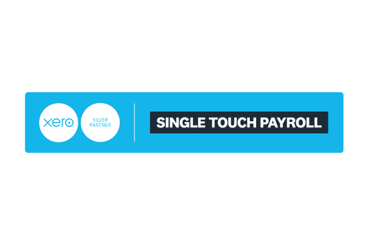 Xero Silver Partner Single Touch Payroll logo with blue background and white text