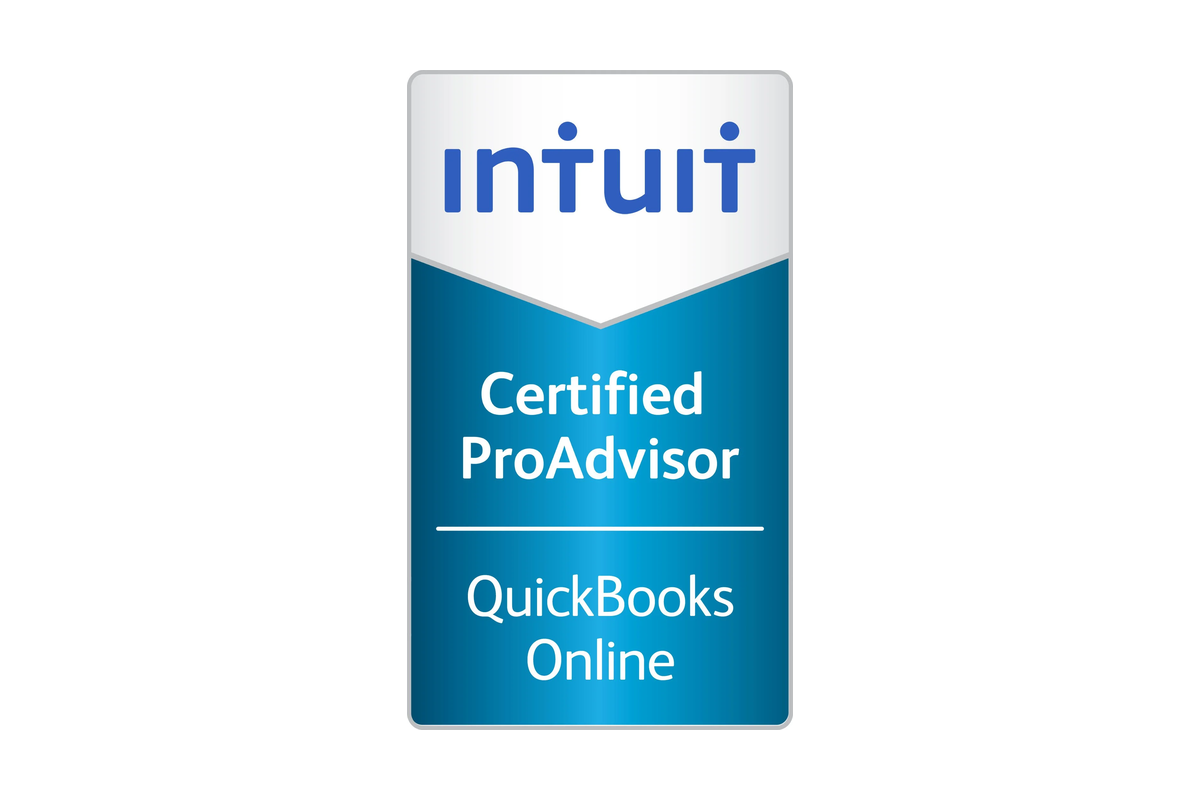 Certification badge with the Intuit logo, indicating Certified ProAdvisor for QuickBooks Online.