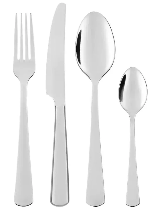 Bestikk i rustfritt stål. Leie kr. 7 pr. person