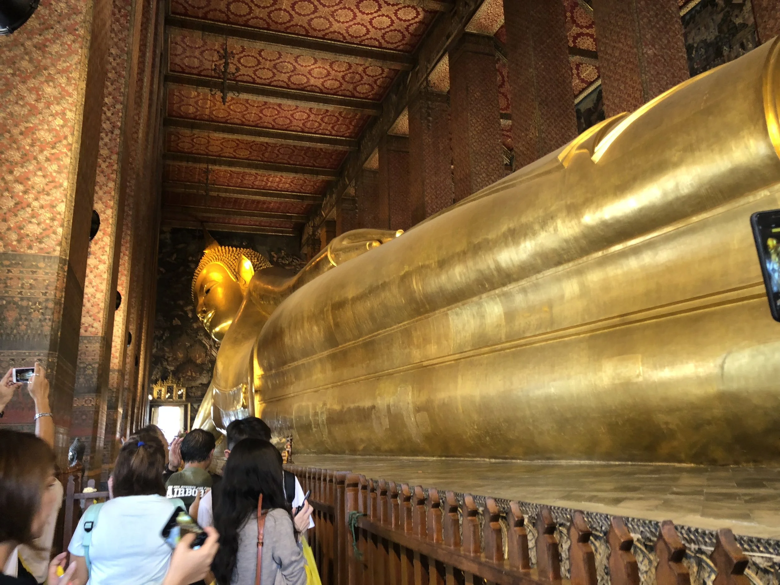 A look at the Reclining Buddha from its toes. The entire statue is 46 meters long at 15 meters high. The reclining position meant that the Buddha reached nirvana, and this statue is one of many Reclining Buddhas are the world.