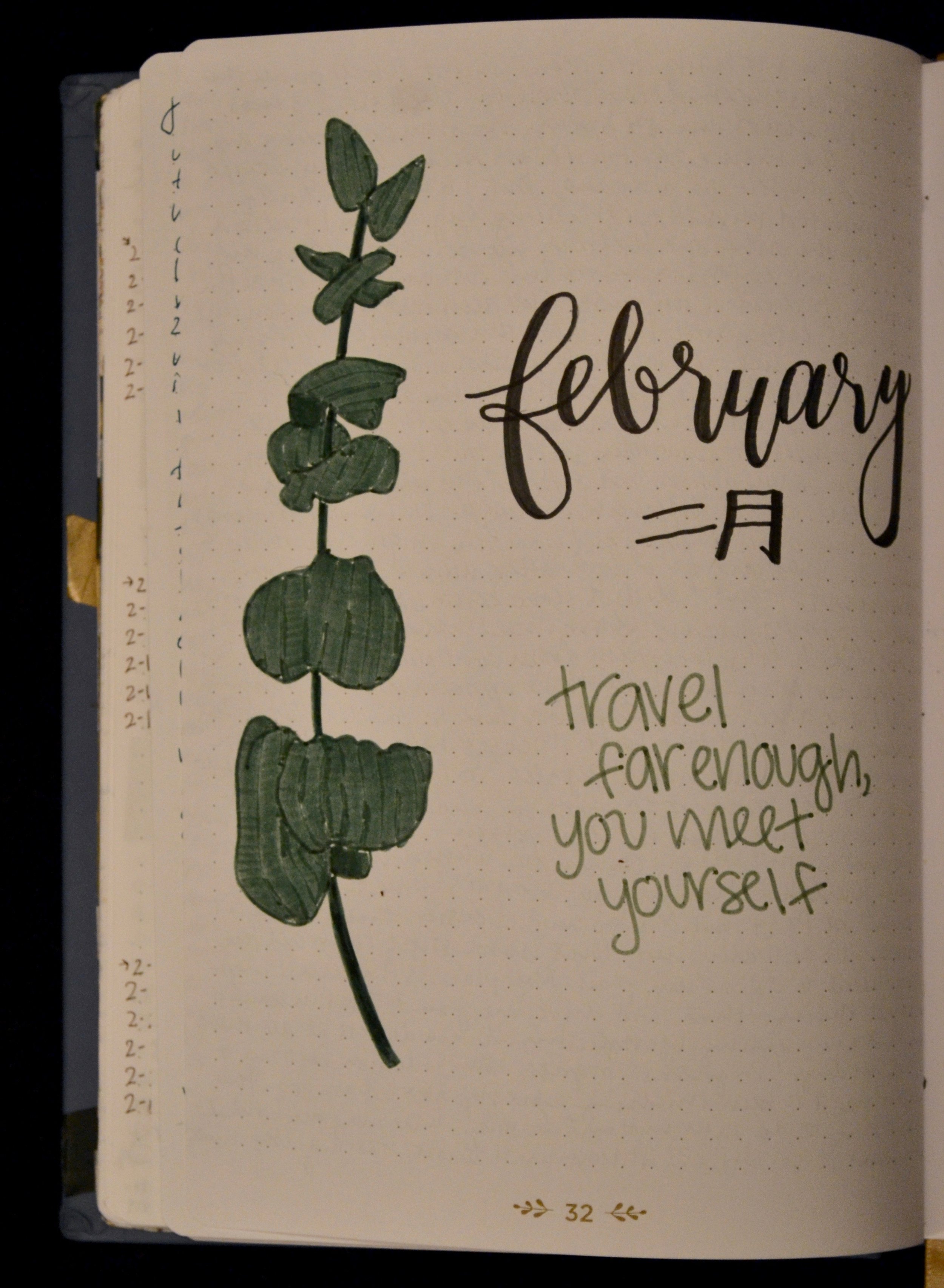 A month illustration to separate the my writings by date. I kept this design simple and with just words. Some people include a mini calendar to show the days of the week but I have that elsewhere.