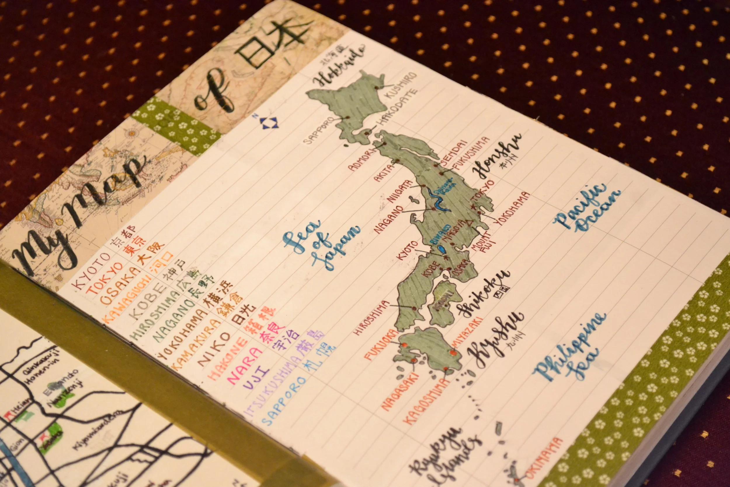 Including making travel plan pages, I like to draw maps to indicate the places I’ve been to! Especially in new places I am not familiar with, it’s good to have a visualization of the place where I live.
