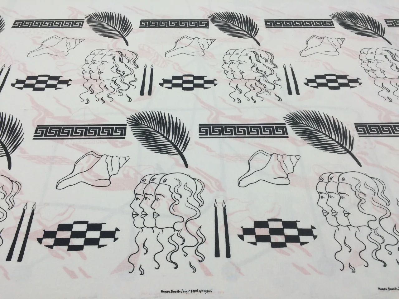 Hanan Sharifa, one colour repeat pattern, screen print on fabric, 30 x 72.
