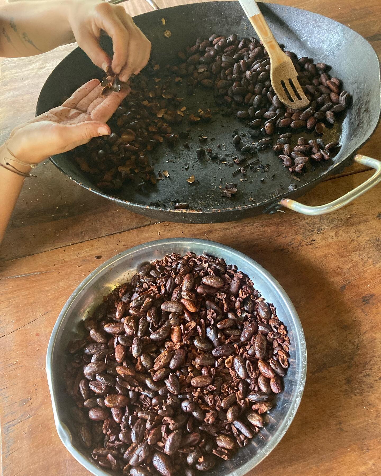 Week one in the jungle complete:
-Shelling cacao picked from the farm. 
-Enjoying the morning commute.
-Chickpea, tomato stew with garlic, oregano flatbreads and avocado from the farm.
-Toasting cacao.
-How to break into a coconut without losing a fi