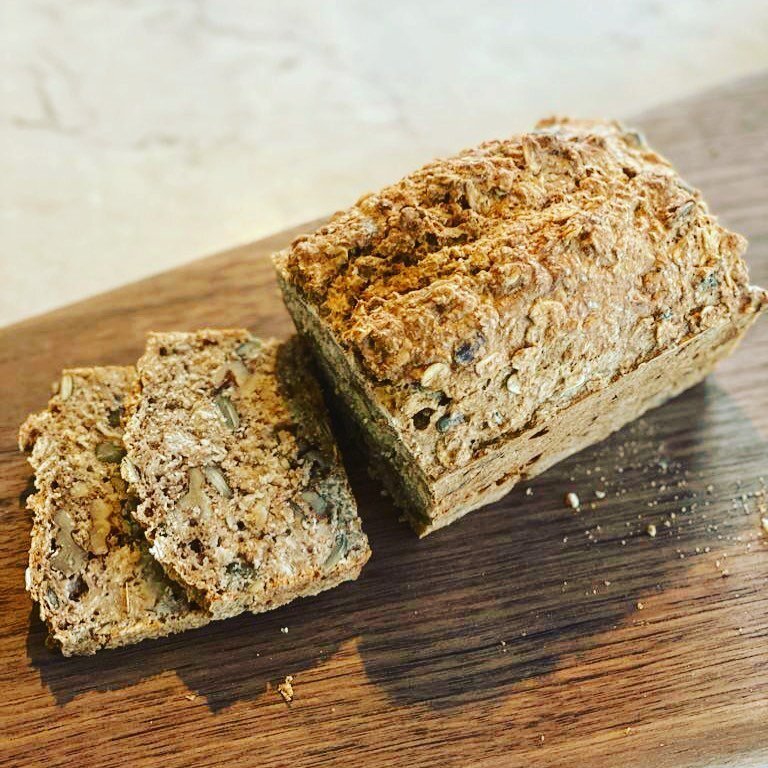 After lots of requests here&rsquo;s the recipe for the easiest no knead walnut bread 🍞 
Walnut, oat and mixed seed bread:
150g oats
350g flour (wholemeal or plain)
1 sachet instant yeast 
2 teaspoons salt 
60g walnuts 
60g mixed seeds (pumpkin, popp