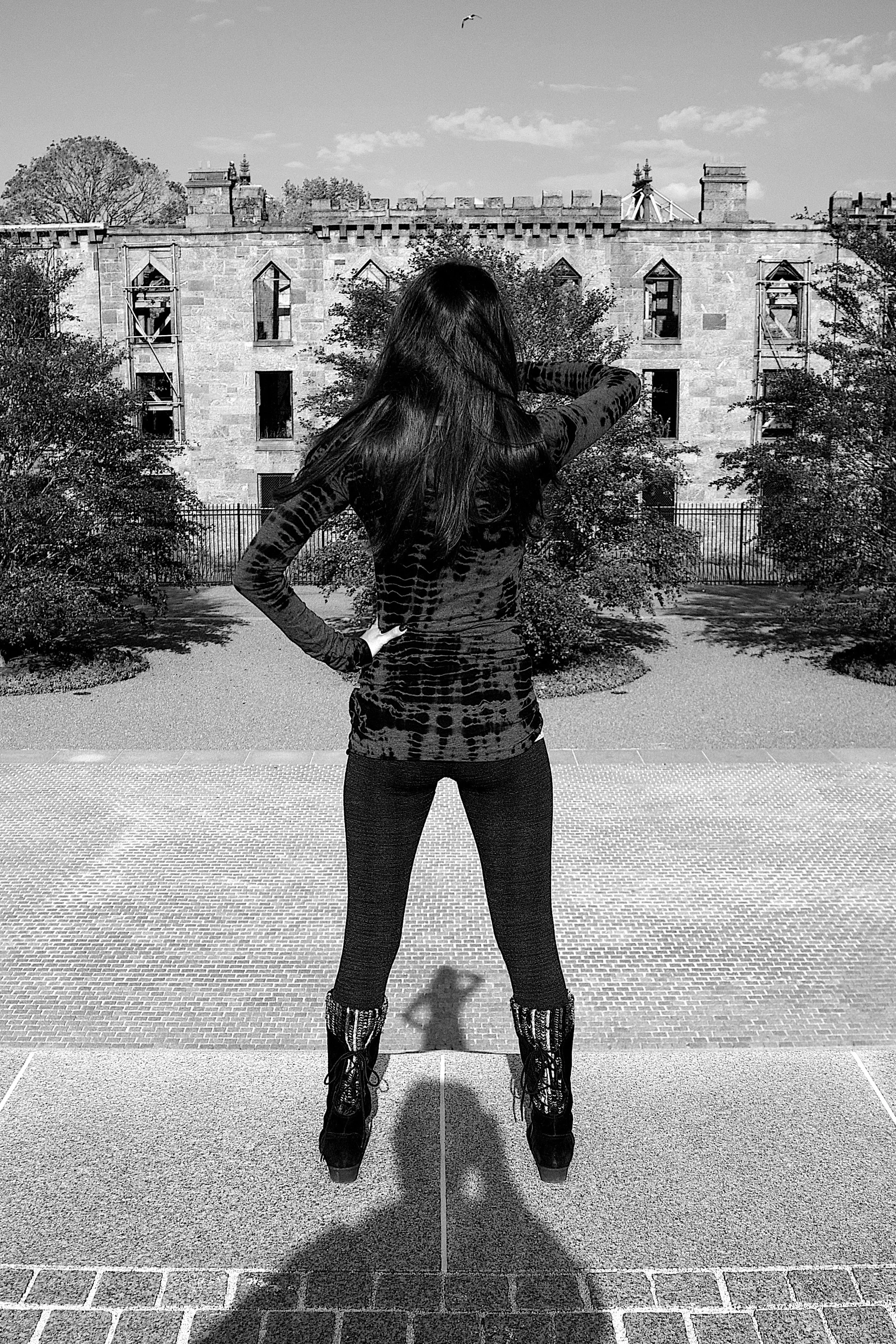 Long Shadows back - Nicole and James on 4 Freedoms Park Steps