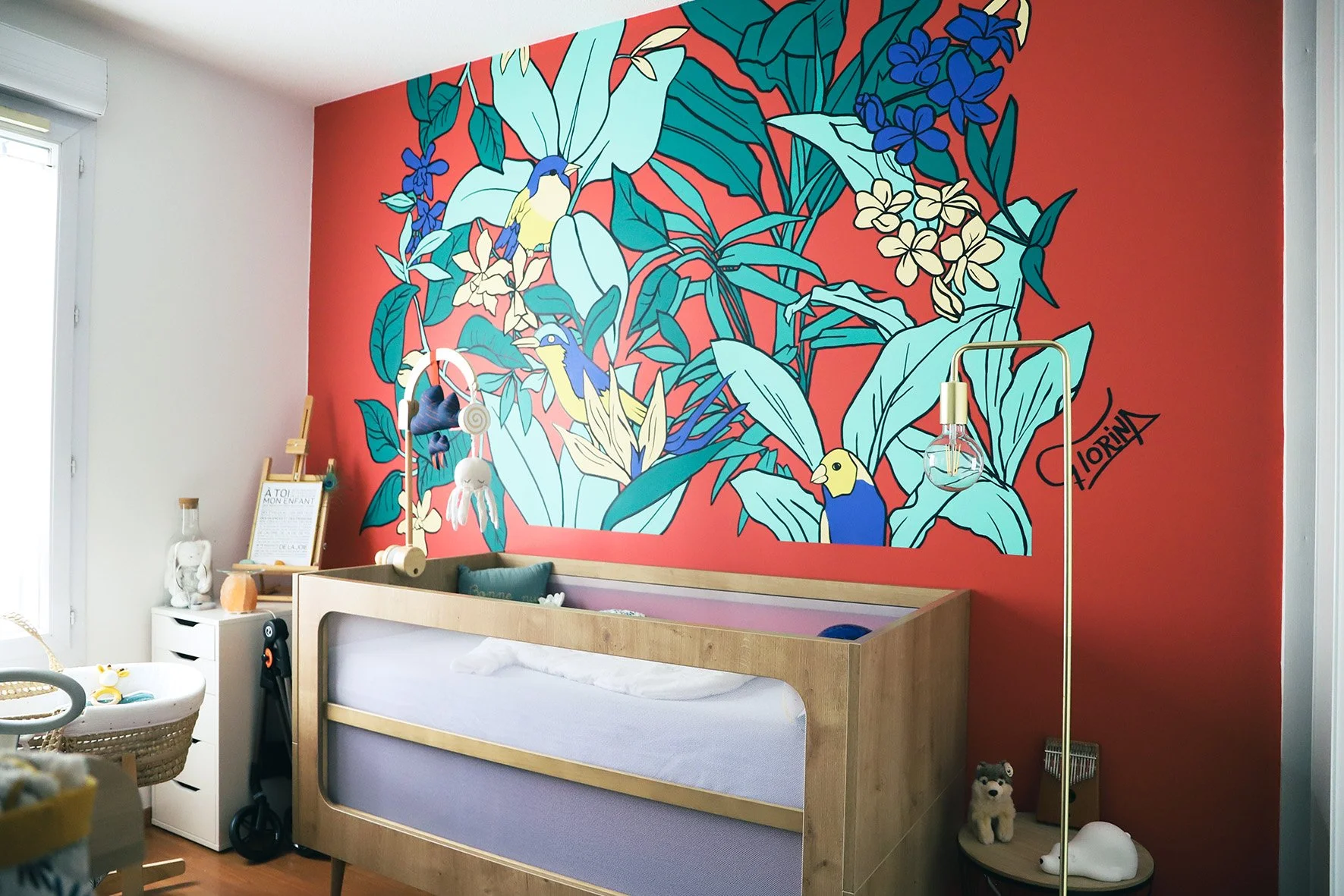 fresque florale et animale