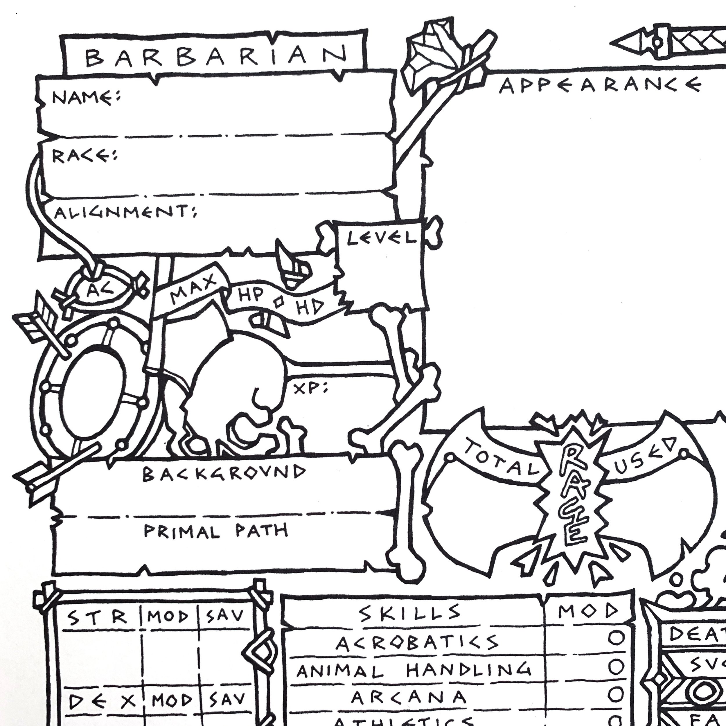 5E Barbarian Class Character Sheet — Penflower Ink